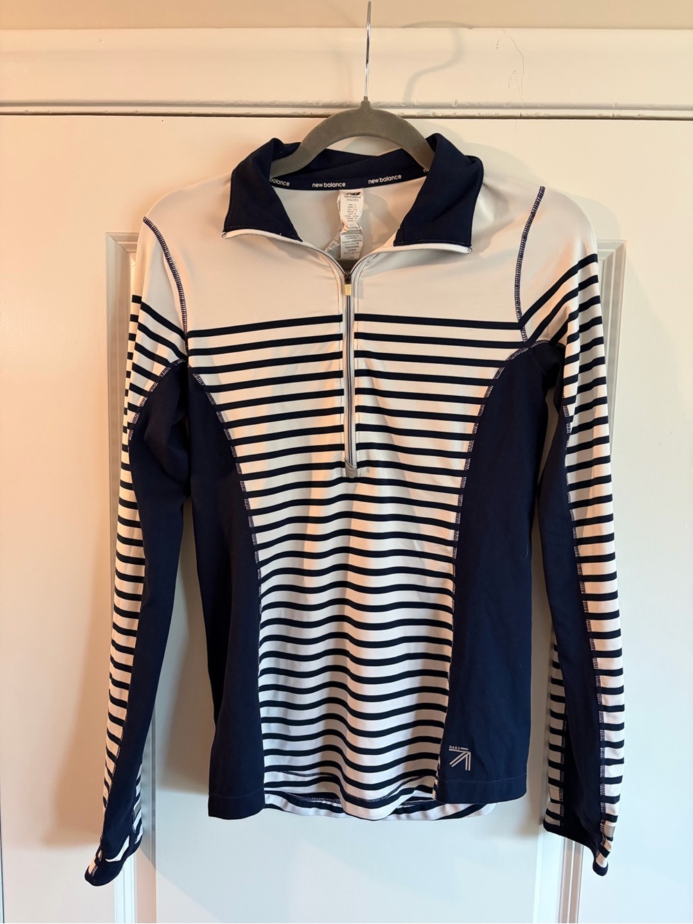 New Balance Navy & White Striped Long-Sleeve Top with Front Zip